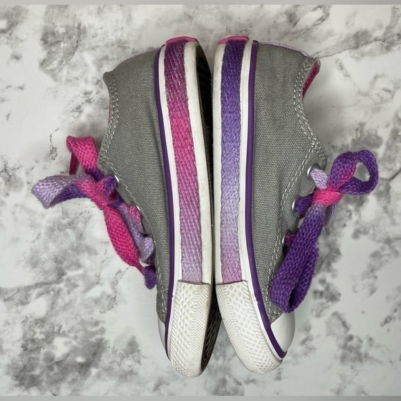 Converse All Star Toddler Gray Pink Purple Lace Up Shoes - Picture 5 of 10